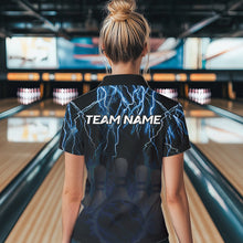 Load image into Gallery viewer, Black and Blue Lightning Thunder Lion Bowling Shirt For Women Custom Lion Bowling Team Jerseys NQS9645