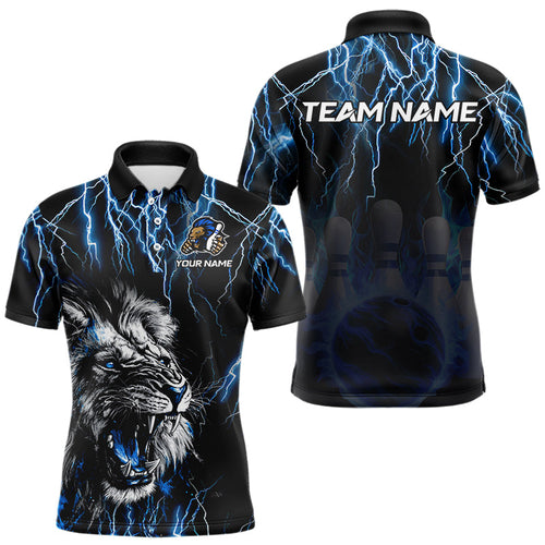 Black and Blue Lightning Thunder Lion Bowling Shirt For Men Custom Lion Bowling Team Jerseys NQS9645