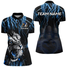 Load image into Gallery viewer, Black and Blue Lightning Thunder Lion Bowling Shirt For Women Custom Lion Bowling Team Jerseys NQS9645
