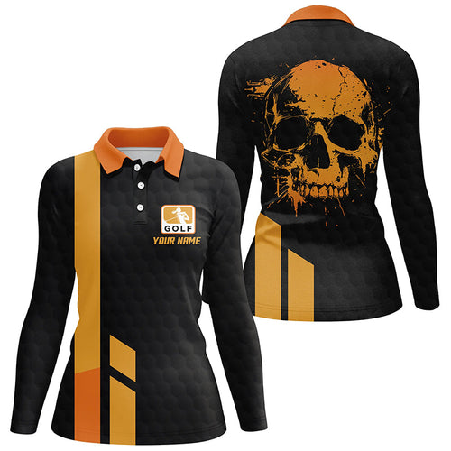Black and yellow Women golf polo shirts custom skull golf top, golf outfits for ladies NQS7595