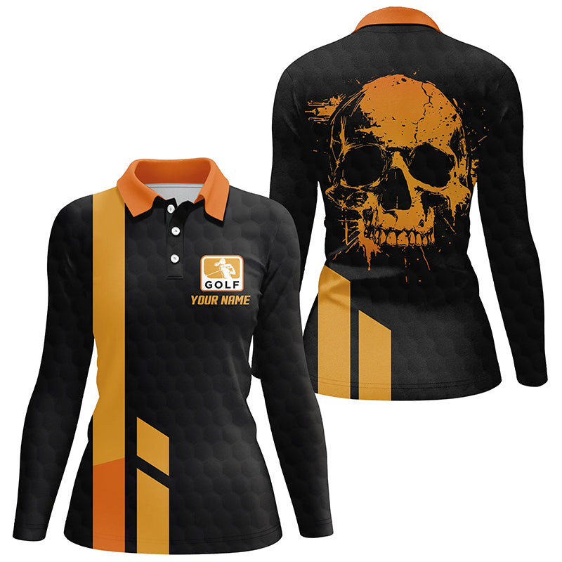 Black and yellow Women golf polo shirts custom skull golf top, golf outfits for ladies NQS7595