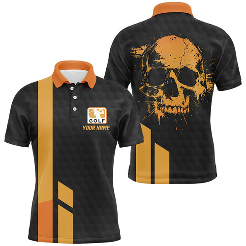 Black and yellow mens golf polo shirts custom skull golf shirt, golf outfits for men NQS7595