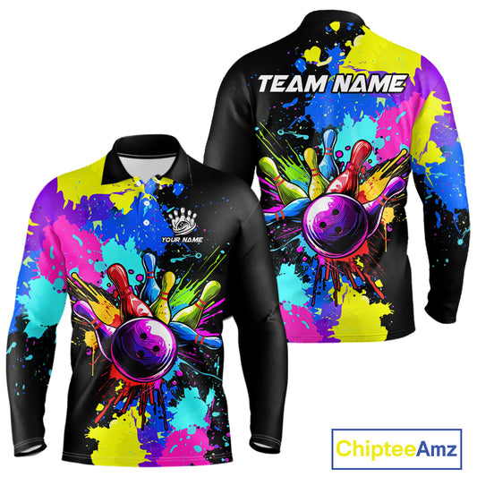 Colorful bowling jerseys Bowling Polo, 1/4 Zip Shirt for Men Custom Bowling Team shirts for bowlers NQS10240