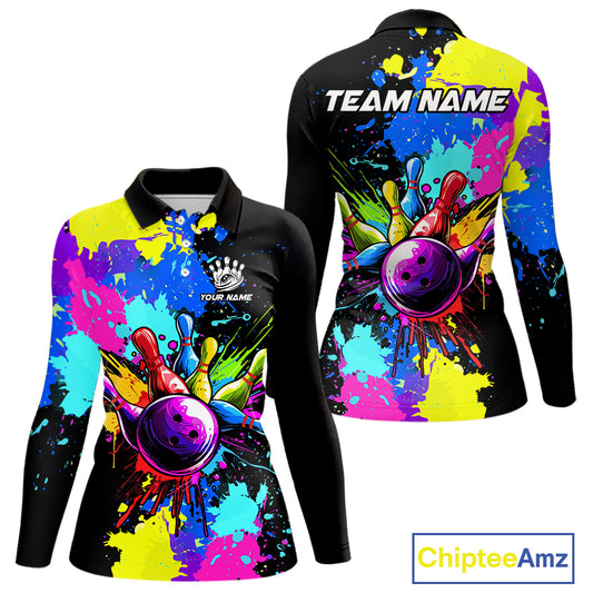 Colorful bowling jerseys Bowling Polo, 1/4 Zip Shirt for Women Custom Bowling Team shirt for bowlers NQS10240