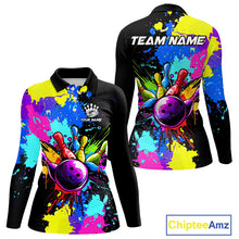 Load image into Gallery viewer, Colorful bowling jerseys Bowling Polo, 1/4 Zip Shirt for Women Custom Bowling Team shirt for bowlers NQS10240