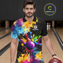 Load image into Gallery viewer, Colorful bowling jerseys Mens Bowling Polo, 1/4 Zip Shirt Custom Bowling Team shirts for bowlers NQS10241