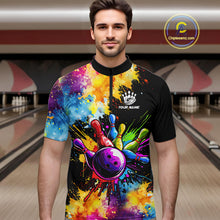 Load image into Gallery viewer, Colorful bowling jerseys Mens Bowling Polo, 1/4 Zip Shirt Custom Bowling Team shirts for bowlers NQS10241