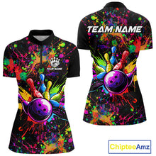 Load image into Gallery viewer, Colorful watercolor Bowling Polo, 1/4 Zip Shirt for Women Custom Bowling Team jersey for bowlers NQS10242