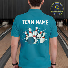 Load image into Gallery viewer, Retro Cyan Blue argyle pattern Bowling shirts For Men custom bowling team jerseys Bowler Outfits NQS10404