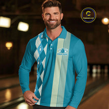 Load image into Gallery viewer, Retro Cyan Blue argyle pattern Bowling shirts For Men custom bowling team jerseys Bowler Outfits NQS10404