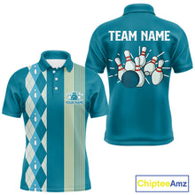 Load image into Gallery viewer, Retro Cyan Blue argyle pattern Bowling shirts For Men custom bowling team jerseys Bowler Outfits NQS10404