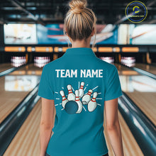 Load image into Gallery viewer, Retro Cyan Blue argyle pattern Bowling shirts For Women custom bowling team jerseys Bowler Outfits NQS10404