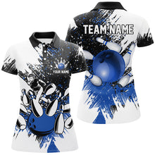 Load image into Gallery viewer, Black White Women Bowling Polo, Quarter Zip Shirts Custom bowling jersey, girls bowling outfit | Blue NQS8430