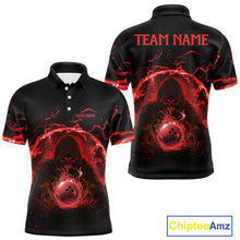 Load image into Gallery viewer, Mens bowling polo, 1/4 zip shirts Custom red flame skull bowling team jerseys, gift for Bowlers NQS10612
