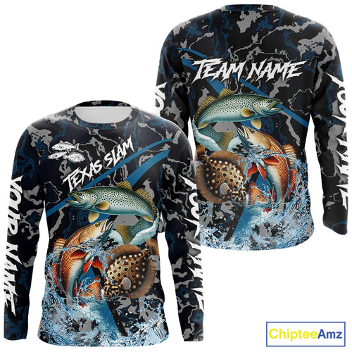 Texas Slam Fishing Camo Long Sleeve Fishing Shirts, Personalized Inshore Slam Fishing Team Jersey NQS10845