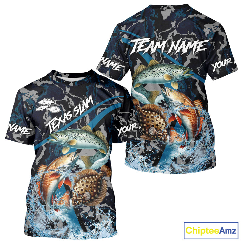 Texas Slam Fishing Camo Long Sleeve Fishing Shirts, Personalized Inshore Slam Fishing Team Jersey NQS10845
