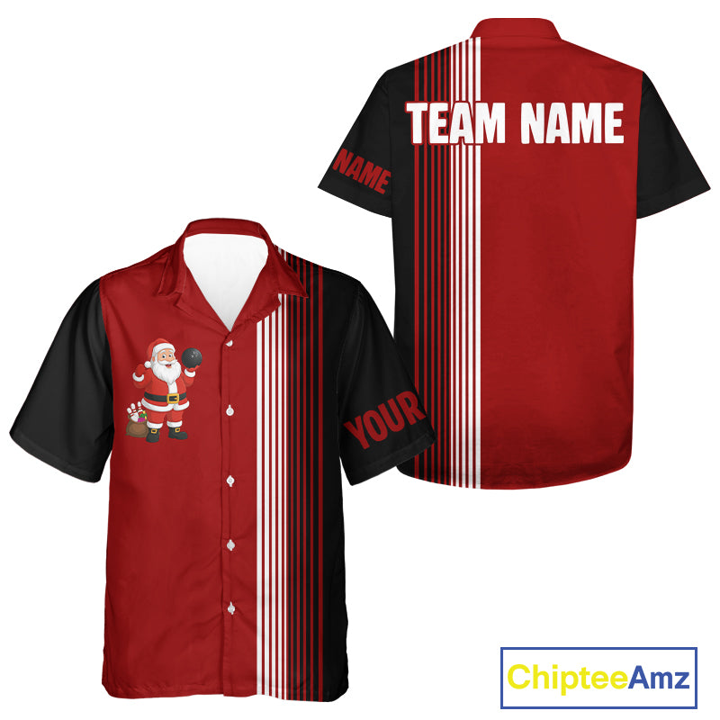 Retro Black & Red Christmas Santa Hawaiian Bowling Shirts custom bowling team jerseys Bowler Outfits NQS11011