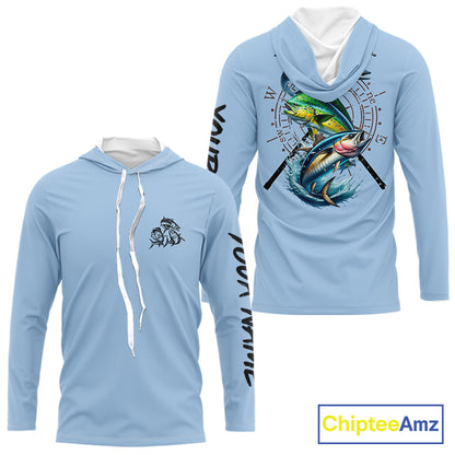 Personalized offshore Fishing jerseys, Mahi mahi, Wahoo, Tuna tournament fishing shirts | Light Blue NQS11218