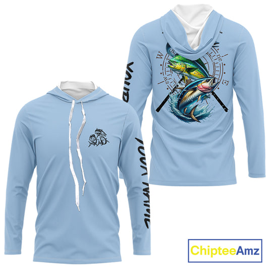 Personalized offshore Fishing jerseys, Mahi mahi, Wahoo, Tuna tournament fishing shirts | Light Blue NQS11218