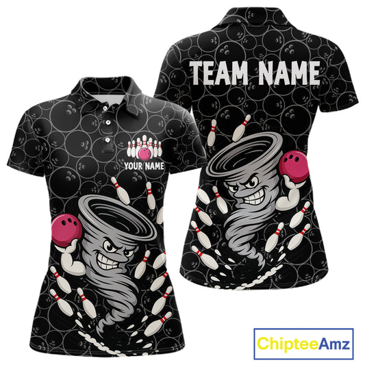 Funny storm tornado Black Camo Bowling Polo, 1/4 Zip Shirts For Women Custom Bowling Team Jerseys NQS11224