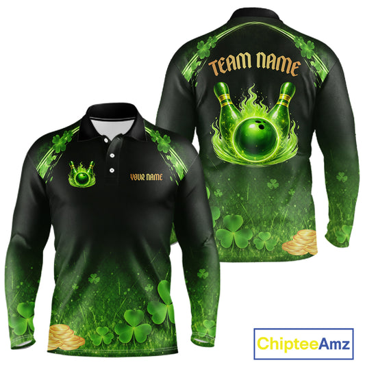 Green flame shamrock St Patrick's Day bowling shirts for men custom team bowling league jerseys NQS11412
