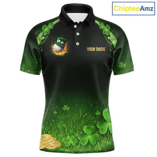 Flame golf ball green shamrock St Patrick's Day Custom couple matching men and womens golf shirts NQS11413