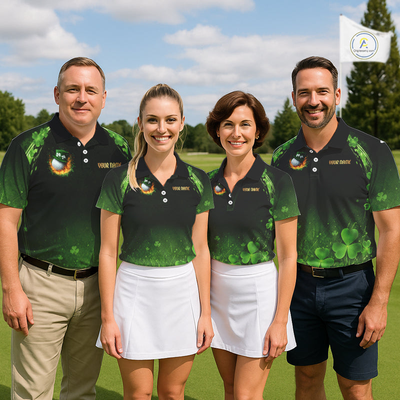Flame golf ball green shamrock St Patrick's Day Women Golf Polo Shirt Custom lucky ladies golf attire NQS11413