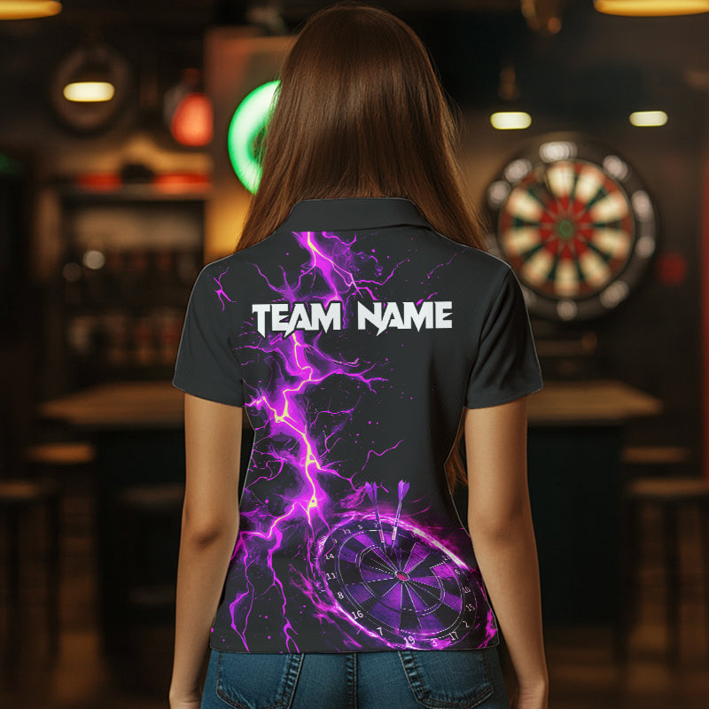 Women Darts shirts Custom black and purple lightning thunder Darts Team Jerseys NQS9492