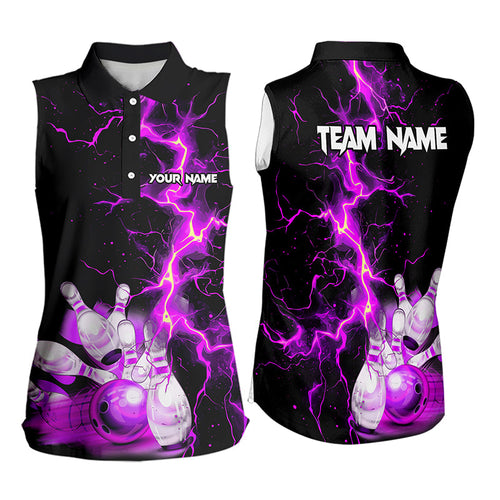 Bowling Sleeveless Polo Shirt Custom purple lightning thunder Bowling Team Jersey gift for team Bowler NQS9493