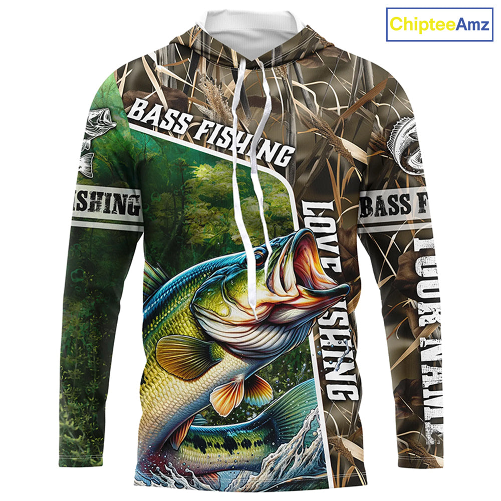 Personalized Bass Fishing Shirts, Love Fishing Camo 3D All Over Printed Shirts NQS210