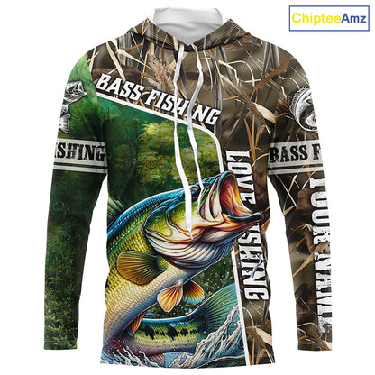 Personalized Bass Fishing Shirts, Love Fishing Camo 3D All Over Printed Shirts NQS210