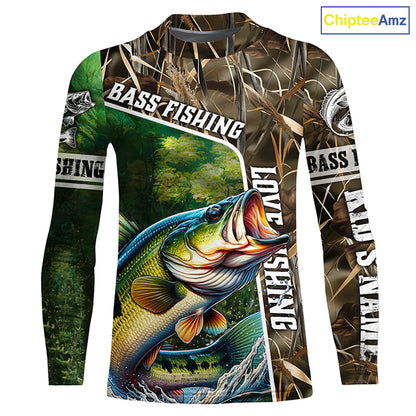 Personalized Bass Fishing Shirts, Love Fishing Camo 3D All Over Printed Shirts NQS210