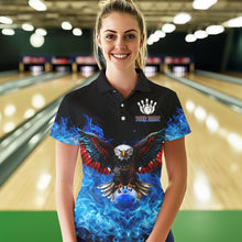 Load image into Gallery viewer, Blue Flame Smoke American Flag Eagle Skull Women Bowling Shirts Custom Patriotic Bowling Team Jersey NQS9659