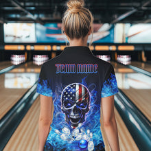Load image into Gallery viewer, Blue Flame Smoke American Flag Eagle Skull Women Bowling Shirts Custom Patriotic Bowling Team Jersey NQS9659