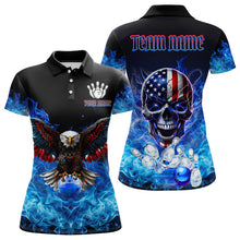 Load image into Gallery viewer, Blue Flame Smoke American Flag Eagle Skull Women Bowling Shirts Custom Patriotic Bowling Team Jersey NQS9659