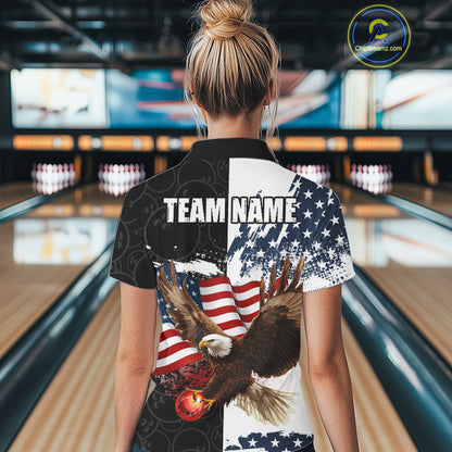 American Flag Eagle Bowling Shirts For Women Custom Patriotic Black Camo Bowling Team Jerseys NQS9863
