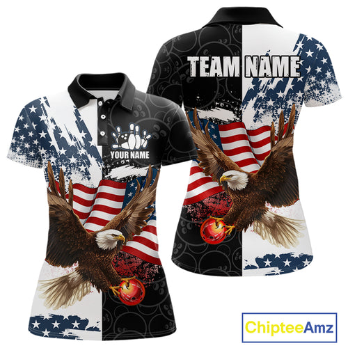 American Flag Eagle Bowling Shirts For Women Custom Patriotic Black Camo Bowling Team Jerseys NQS9863