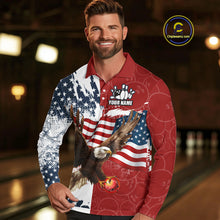 Load image into Gallery viewer, Red, White, Blue American Flag Eagle Men Bowling Shirt Custom Patriotic Red Camo Bowling Team Jersey NQS9864