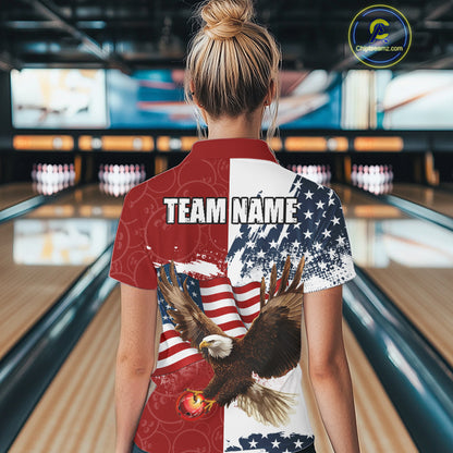 American Flag Eagle Bowling Shirts For Women Custom Patriotic Red Camo Bowling Team Jerseys NQS9864