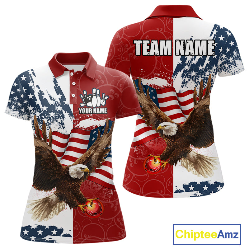 American Flag Eagle Bowling Shirts For Women Custom Patriotic Red Camo Bowling Team Jerseys NQS9864