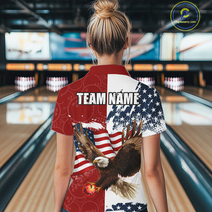 American Flag Eagle Bowling Shirts For Women Custom Patriotic Red Camo Bowling Team Jerseys NQS9864