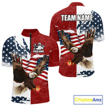 Load image into Gallery viewer, Red, White, Blue American Flag Eagle Men Bowling Shirt Custom Patriotic Red Camo Bowling Team Jersey NQS9864