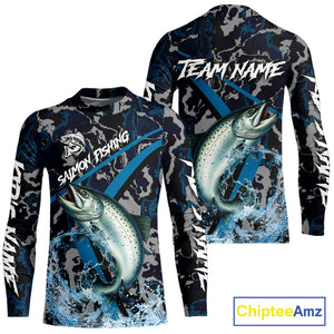 Custom Chinook Salmon Fishing Camo Long Sleeve Fishing Shirts, Personalized Salmon Fishing Team Jersey NQS9939