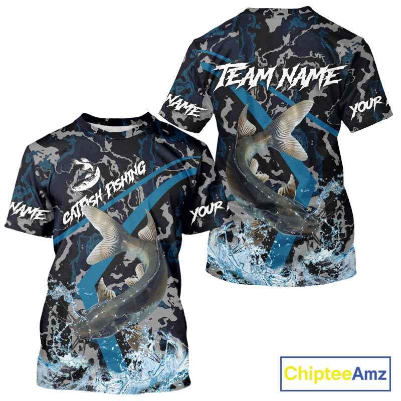 Custom Catfish Fishing Camo Long Sleeve Fishing Shirts, Personalized Catfish Fishing Team Jersey NQS9940
