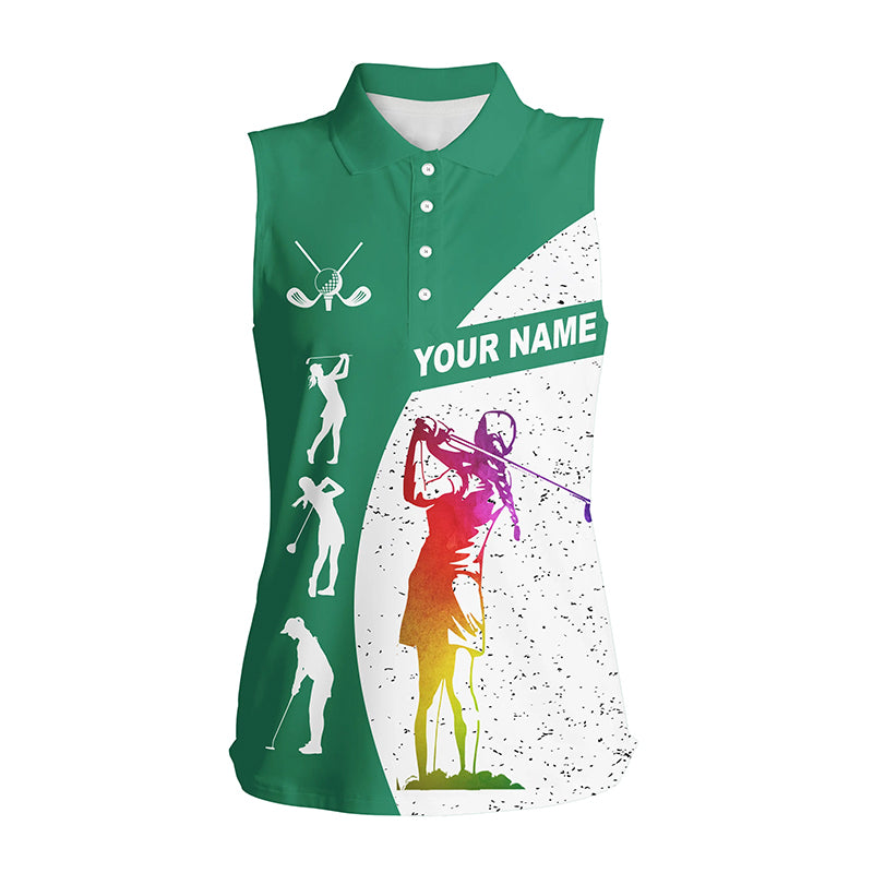Green and white golf shirt custom name sleeveless golf shirts for women, best golf gifts NQS5685