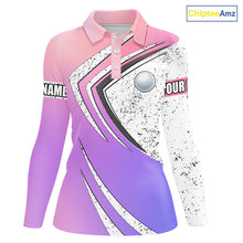 Load image into Gallery viewer, Women golf polo shirts purple gradient pattern custom team golf shirts, golf tops for ladies NQS10089