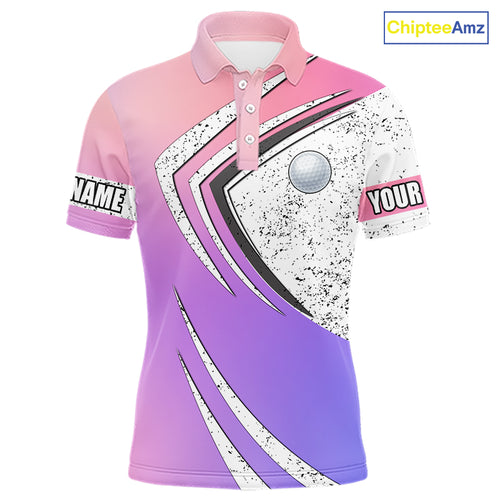 Mens golf polo shirts purple gradient pattern custom team golf shirts, golf tops for men NQS10089