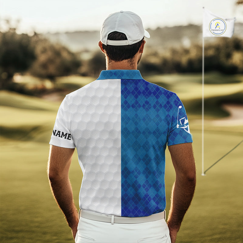 Blue argyle white Men golf polo shirt custom I was one under today one under a tree, a bush and water NQS10090