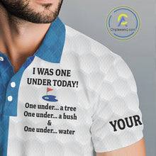 Load image into Gallery viewer, Blue argyle white Men golf polo shirt custom I was one under today one under a tree, a bush and water NQS10090