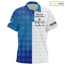 Load image into Gallery viewer, Blue argyle white Kid golf polo shirt custom I was one under today one under a tree, a bush &amp; water NQS10090